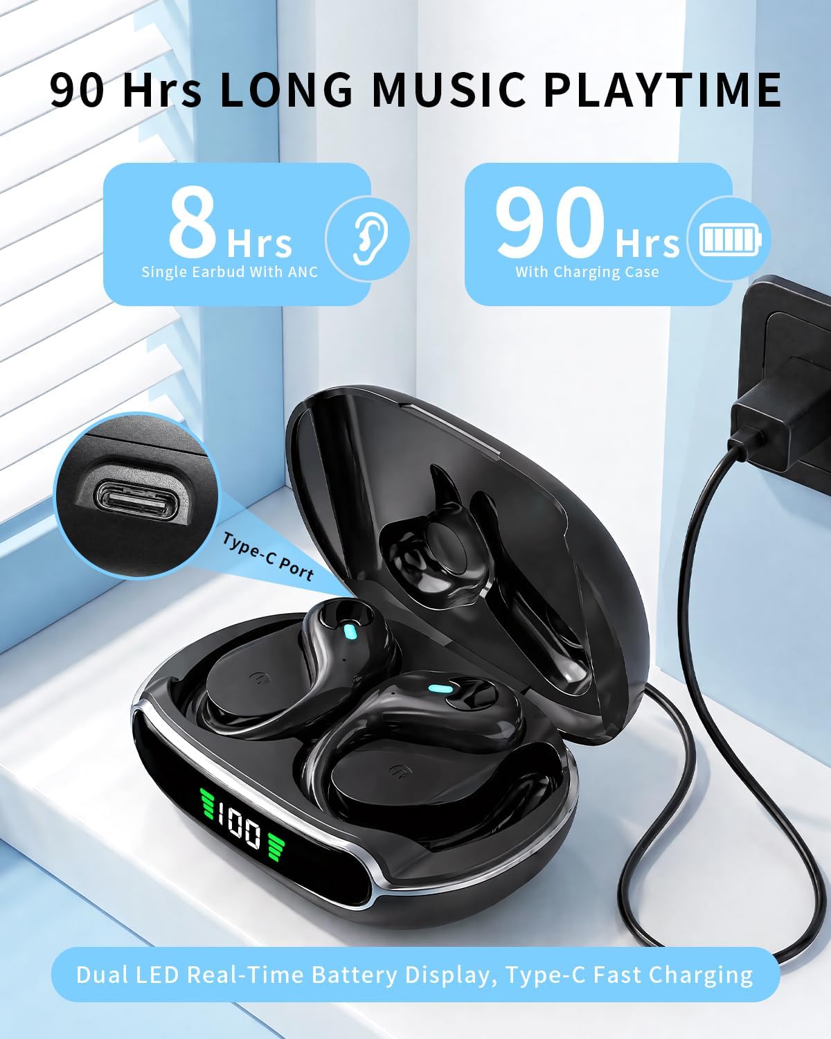 BX30 earbuds and USB-C charging case with battery display